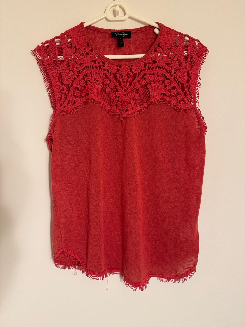 Jessica Simpson Red Crochet Yoke Sleeveless Tank